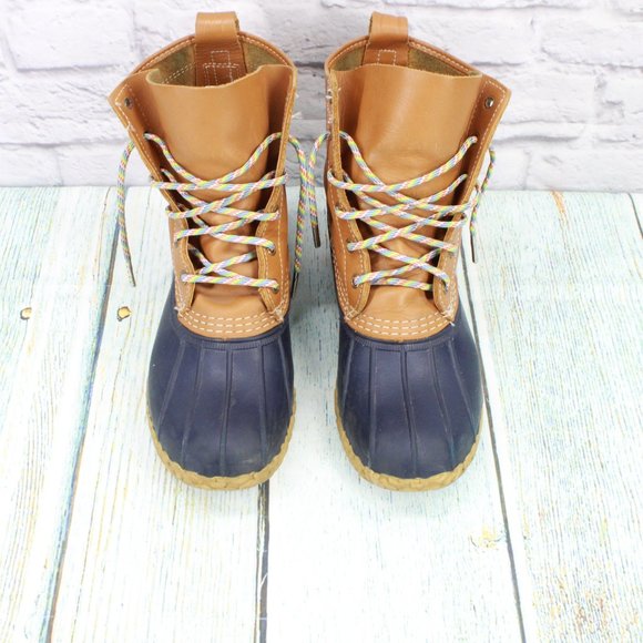 LL Bean Brown Leather Lace Up Round Toe Ankle Duck Boots Size 9 Medium - Picture 5 of 9